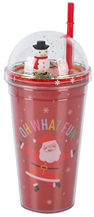 Christmas Water Tumbler Snowman Christmas Tree 3D Pattern Design Glitter Double Walled Cup with Straw and Lid, Reusable BPA Free Drinking Tumbler Cup for Xmas Party Girls Boys Gifts 450ml B