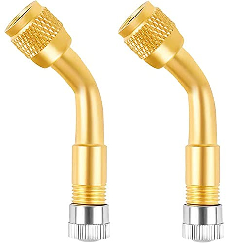 2-Pack Tire Valve Extension, 135 Degree Tire Valve Stem Extension Brass Adaptor Compatible for Passenger Cars, Stroller, Bicycles, Motorcycles, Trailers, RV and Recreational Vehicles (135°)