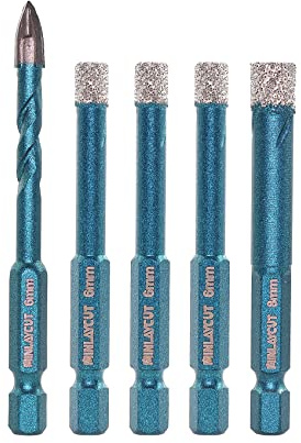 MINLAYCUT Diamantbohrer Fliesenbohrer 6/6/6/8mm+6mm 5 stücke Lochsäge Fliesen für Porzellan Fliese Keramik Granit Marmor Trockenbohren