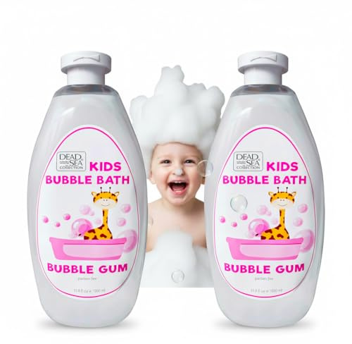 Dead Sea Collection Bubble Bath Kids with Bubble Gum Scent - Cleansing and Moisturizing Liquid Bath Pure Dead Sea Minerals - Pack of 2 Large Bottles (67.6 fl.oz)