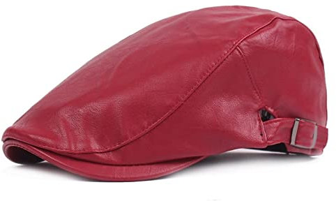 tcax Schiebermütze Herren Pu Leder Flat Ivy Cap Herren Damen Frühling Sommer Hut Plaid Beret Newsboy Golf Beret Duckbill Cap, Rot, Einheitsgröße