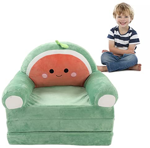 Zerodis Niedliches Cartoon-Faltbares Kindersofa, Kleinkind-Couch Rückenlehne Sessel Kleines Schlafsofa 2 in 1 Faltbares Kindersofa Kurzes Plüschbett Kindersofa Stuhl für Wohnzimmer (Grün)