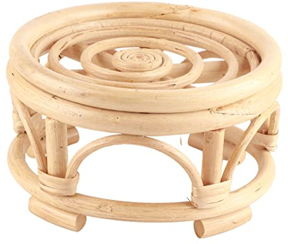 Pflanzenständer für Den Innenbereich, Holz-Pflanzenhocker, Moderner, Minimalistischer Topflappenständer, Handgefertigter Rattan-Pflanzgefäßständer(S, 50 x 50 x 20 cm / 19,7 x 19,7 x 7,9 Zoll)