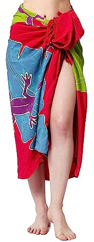 SAIVONA Pareo Sarong strandhandduk dam omlottkjol strandhandduksomlot eller handduksklänning och omlottklänning handgjord från rättvisemärkt produktion batik geckos färgglada ogenomskinliga Bali