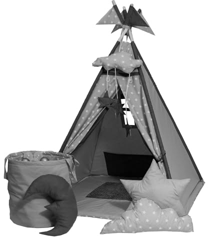 GOLDEN Kids Tent Tepee con alfombrilla para el suelo, cojines y pelotas, tienda de campaña Tipi para habitación infantil, Tippi, tienda de campaña para niños, casa de juegos para niños, interior y