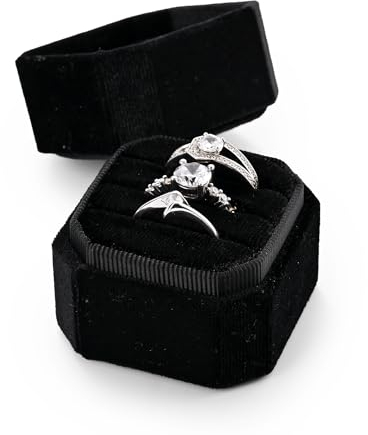 Papten Exquisite Samt Hochzeit Ring Box 3 Slot Ring Geschenk Box Geschenkboxen für die Verlobung (Schwarz)