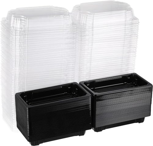 SDFIXINGS Lot de 50 boîtes à sushis jetables noires avec couvercles transparents – Récipient portable pour sushis/gâteau/dessert/fruits (165 x 114 x 50 mm)