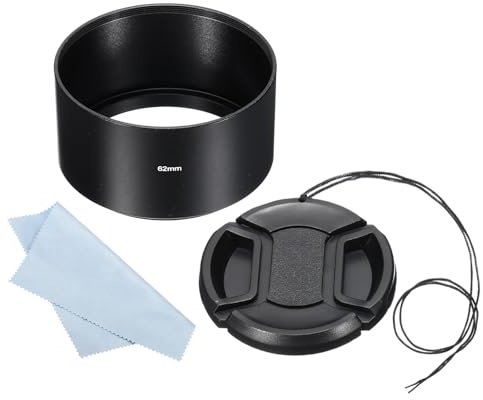 PATIKIL Parasol de 62mm Superficie Esmerilada de Enfoque Largo Interior Antirreflectante con Tapa de Objetivo de 67mm y Paño de Limpieza para Lente de Cámara Negro