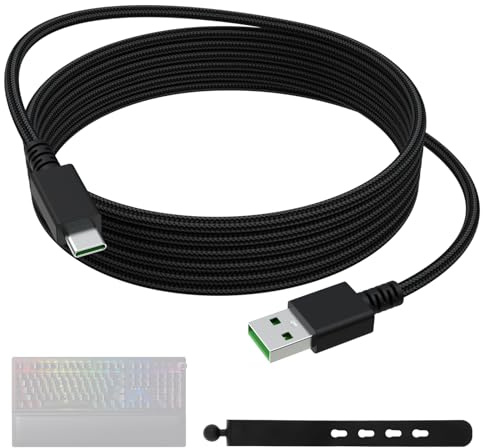 Câble de charge USB C compatible avec clavier Razer BlackWidow V3 Pro, Deathstalker V2 Pro, Ducky One 2 SF, One 2 Mini Pro, Wolverine V2 Chroma, Wolverine V3 Tournament Edition, 1,8 m