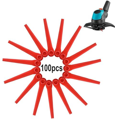 Senda Ersatzklingen aus Kunststoff, kompatibel mit Gardena EasyCut Li-18/23, ComfortCut Li-18/23 R, AccuCut 400 Li und AccuCut 450 Li Rasentrimmer, Rot, 100 Stück