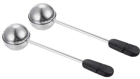 Sourcing Map 2 Pcs Black Stainless Steel Tea Infuser, Round Tea Ball with Handle for Brewing Loose Leaf Tea