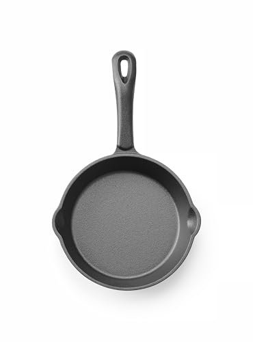 HENDI Padella in ghisa, con 2 beccucci per versare, padella per grigliare barbecue, adatta per forno, cucina a gas, induzione, elettrica, vetroceramica, manico: 120mm, ø165x(H)35mm