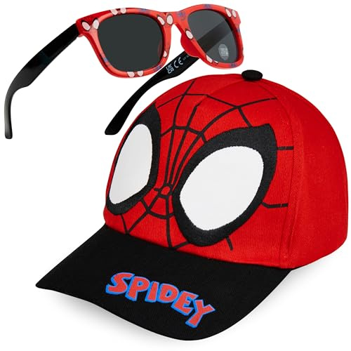 Marvel Spiderman solglasögon baseballkeps set för barn justerbar sommar solhatt UV400 barn semester resor nödvändigheter, Svart/rött, one size