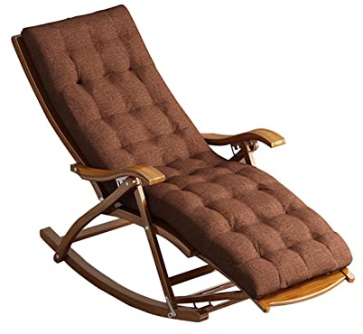 Natural Bamboo Rocking Chair,Summer Balcony Garden Chairs,Foldable Wooden Lounge Chair for Home Rest,Living Room Single Chair,with Detachable Cotton Mat，Yh-1002