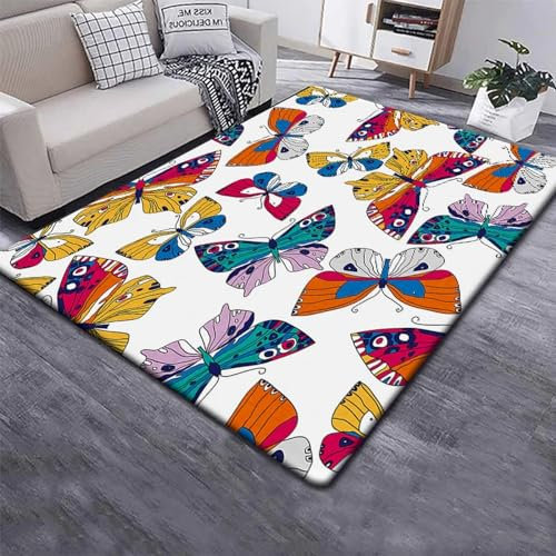 Tiere Schmetterlinge Blumen Teppich Kinderteppich Wohnzimmerteppich Schlafzimmerteppich 3D-Gedruckter Superweicher Flanellteppich 100 X 150 cm -Polyester-Soft-Touch,Leicht Zu Reinigen -15090828311650