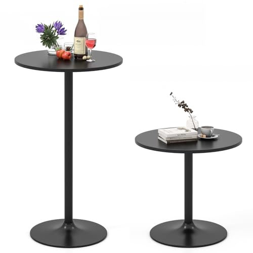COSTWAY Stehtisch Ø 60 cm, 2 in 1 Bartisch & Esstisch höhenverstellbar 56/101,5 cm, Bistrotisch rund, Bartisch, Partytisch für Balkon, Club, Pub, Zuhause, Schwarz