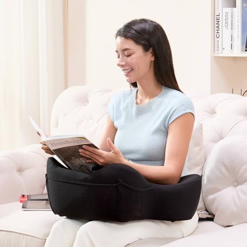 cooloo8 Lesekissen für den Schoß, Laptop-Kissen, weiches Schoß-Schreibtisch, Gaming-Kissen zum Lesen, Arbeiten, Spielen im Bett, auf der Couch, im Auto (Schwarz)