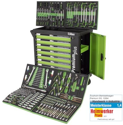 TRUTZHOLM Werkstattwagen bestückt 254tlg. Chrom Vanadium Werkzeug 7 Schubladen Seitentür Softclose Zentralverriegelung Interloc Montagewagen gefüllter Werkzeugwagen Drehmomentschlüssel, Knarren etc.