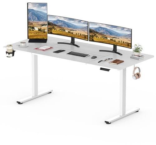 SANODESK Höhenverstellbarer Schreibtisch–Stabiler und leiser Steh-Sitz-Tisch mit 4 Memory-Funktionen, 70 kg Tragkraft, ergonomischer Standing Desk für Homeoffice und Büro(weiß)