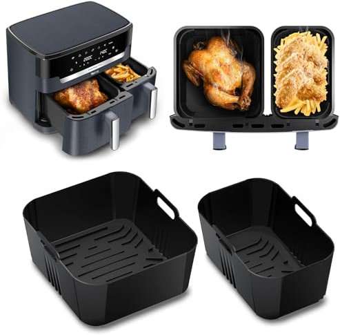 Silikonform HeißLuftfritteuse für Tefal EY942B Dual Easy Fry XXL Doppelkammer-Heißluftfritteuse, Airfryer Silikonform Antihaft, Air Fryer Silikon Einsatz Zubehör Wiederverwendbar Anstelle Backpapier