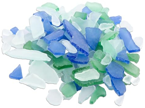 SENENQU 1600g Sea Glass for Crafts, 3-5cm Flat Sea Glass Vase Filler, Frosted Crushed Sea Glass Pieces for Wedding Party Decor Home Aquarium Decor DIY Art Craft - White, Green, Blue
