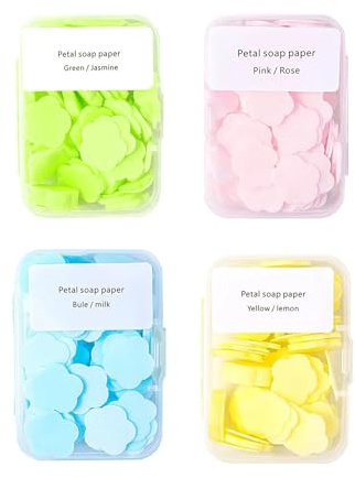 ​Plant-Based Travel Soap Sheets 4-Box Value Set - Instant-Dissolve Natural Saponins with Zesty Lemon, Creamy Milk, Floral Jasmine & Velvety Rose Scents, Eco Credit-Card Size in Zero-Waste Case​