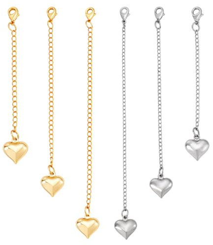 PH PandaHall 6pz Catena di Estensione per Collana con Ciondoli a Cuore, 79~128mm Estensori per Catena di Bracciali in Oro e Argento con Chiusure a Moschettone per La Creazione di Gioielli