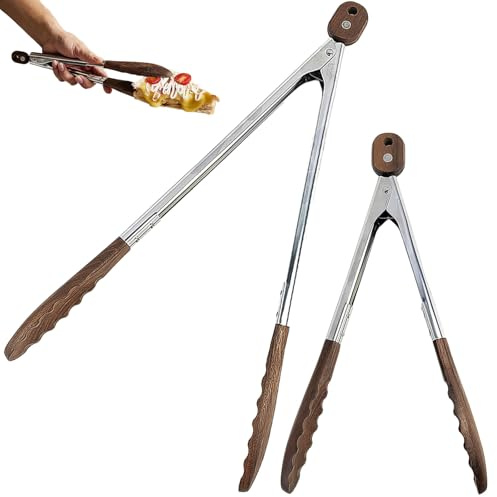 2 Stück Kochzange, 12 + 9 Zoll, Zum Aufhängen, mit Schrauben am Griff Befestigt, Lebensmittelklemme, Rutschfest und Langlebig, Geeignet zum Kochen, Grillen und Servieren von Speisen