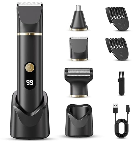 Beard Trimmer for Men, Electric Razor & Nose Hair Trimmer - IPX7 Waterproof All-in-One Body Grooming Kit for Wet/Dry Use on Beard, Chest, Legs & More (Black) (Black)