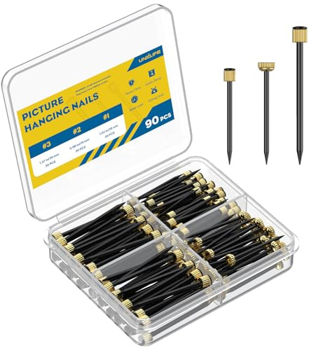 Uniclife 90 Pcs Clous pour Suspension d'Œuvres Murales, 3 Tailles, Petits Clous pour Accrocher des Images, Porte-Tableaux en Acier Alliage, Clous pour Cadres, Clous Muraux Accrocher Photos et Miroirs
