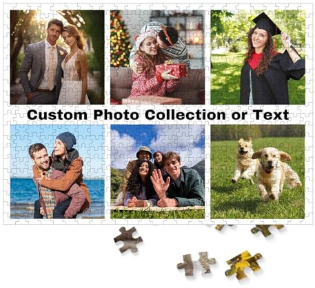 Custom Multiple Photos in One Wood Puzzle - Personalised Jigsaw Puzzle with Photo,100/300/500/1000 Pieces, Christmas Jigsaw
