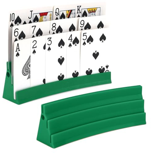 Celehappy 2 stycken korthållare spelkort med magnetisk montering 3 ramper spelkortshållare för att ställa upp hållare för kort seniorer artrit UNO spelkorthållare, grön