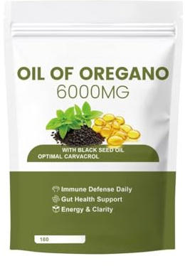 Oreganoolja med svartfröolja, 6000mg för vuxna, matsmältning och immunstöd, 180 tal,1PCS