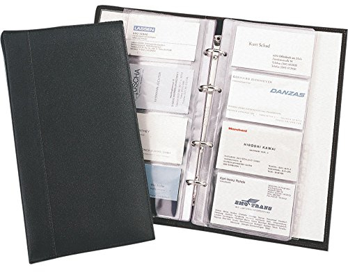 Alassio Visitenkarten Ringbuch aus FineTouch Lederimitat, mit Register A-Z und Einlagen für 120 Karten Visitenkartenhülle, 25 cm, Schwarz