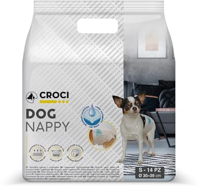 Croci Dog Nappy Windelhöschen für weibliche Hunde, Größe S, hygienische Windel für Zyklus und Pfeifen, geruchshemmend, Einwegwindel, verstellbarer Klebeverschluss, 14 Stück