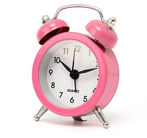EsportsMJJ Mini Classic Doppel Glocke Wecker Traditionelle Quartz Movement Mit Night Light-Pink