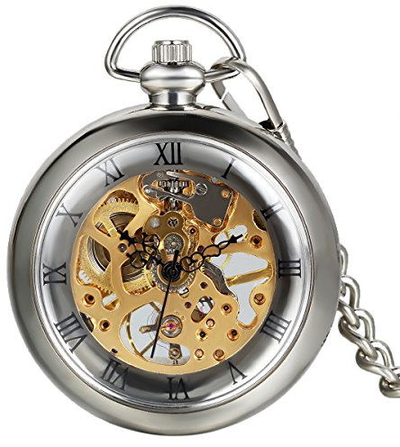 Avaner Vintage Taschenuhr für Herren Analog Handaufzugwerk Pocket Watch Durchsichtiges Ziffernblatt mit römischen Ziffern