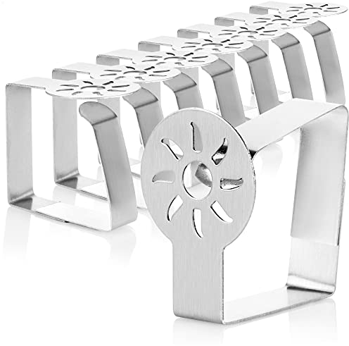 com-four® 8X Premium Tischtuchklammern aus Edelstahl - Tuchhalter für Tafelwäsche - Tischklammern für innen und außen mit Dekor - Moderne Tischklemmen - Metallspangen (08 Stück/Sonne)
