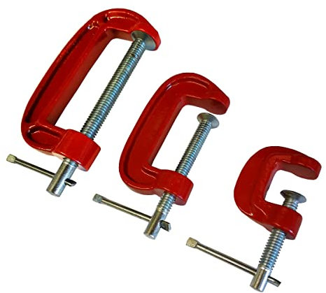 TZ 3Pc Mini G Clamp Set 25mm/50mm/75mm Red Metal Work