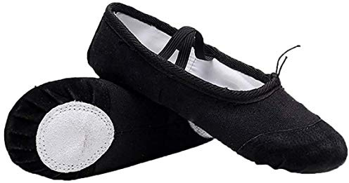 Zapatillas de Ballet con Suela Partida, Lona Transpirable con Punta en Cuero, Gomas de Sujeción Precosidas (32, Negro)
