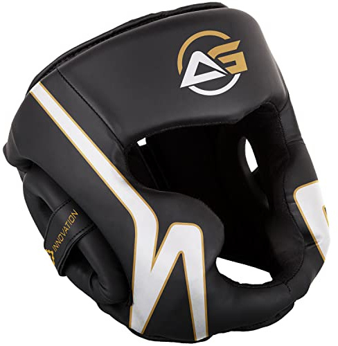 Athletics Gear Box-Kopfschutz aus Kunstleder, verstellbar und leicht, für Jugendliche und Erwachsene (schwarz, groß)
