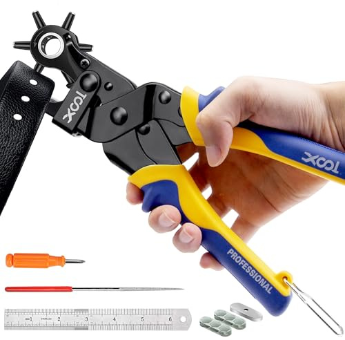 XOOL Revolving Punch Plier Kit, Professional Leather Hole Punch Set, Leather Hole Punch Set for Belts, Watch Bands, Straps, Dog Collars, Saddles, DIY Home or Craft Projects, Heavy Duty Rotary Puncher