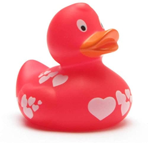Duckshop I Badeente rot mit Herzchen I Quietscheente I Inkl. Quietscheentchen-Schlüsselanhänger im Set I L: 9 cm I Geschenk Valentinstag