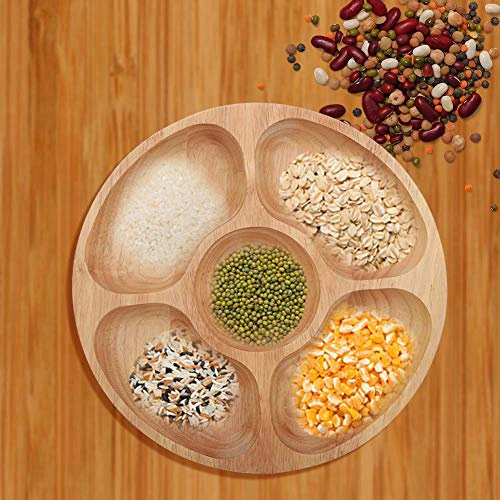 Snack-Teller Runde HöLzerne Snackschale Serviertablett Dessert Sub-Grid Geschirrtablett Geteilter Tablett FüR Haus-Restaurant-Party (25cm)