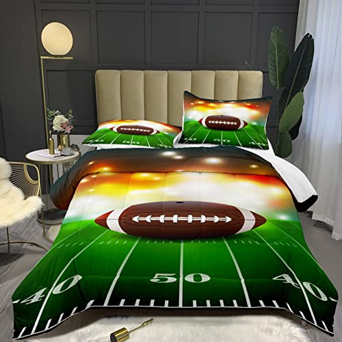 Bodhi Boys Kids Bedding Set,Sports Football Comforter Set Full for Boys Kids,Green Rugby Field Football Bedding Set,Boys Sports Football Comforter Set Full Size
