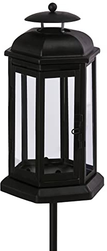 Dehner Grablaterne mit Stab, 46 x 13.8 x 12 cm, Eisen/Glas, schwarz