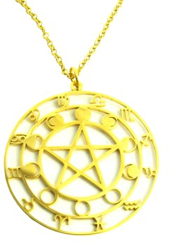 Kette Sternzeichen 12 Tierkreiszeichen Mondphasen Mond Nacht Stern Anhänger Edelstahl golden Juvelato