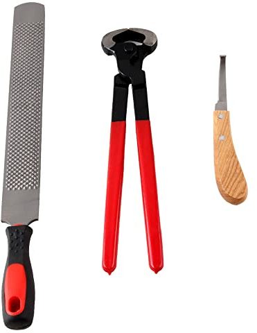 3Pcs Horse Farrier Hoof Trim Tool Kit, Double Sided Hoof Rasp Hoof Clipper Hoof Knife Horse Hoof Care Horse Equine Metal Shears Farriers Hoof Nipper Cutter Handle Knife Stable Supplies