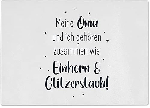 JUNIWORDS Glasschneidebrett, Meine Oma und ich gehören zusammen wie Einhorn & Glitzerstaub! (1008689)