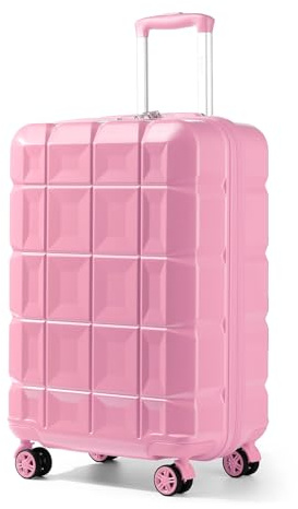 KONO Handgepäckstroller 54cm mit Zwillingsrollen, ABS-Koffer, TSA-Schloss, 4 Rollen, 54x34x22cm (Rosa)
